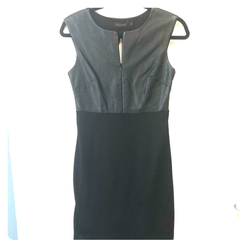Mixed faux leather sheath dress